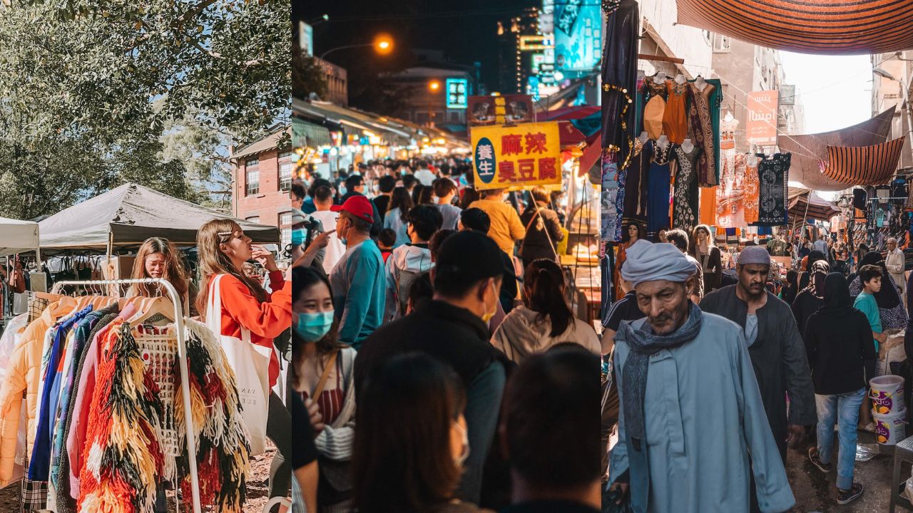 Difference between flea market night market and bazaar